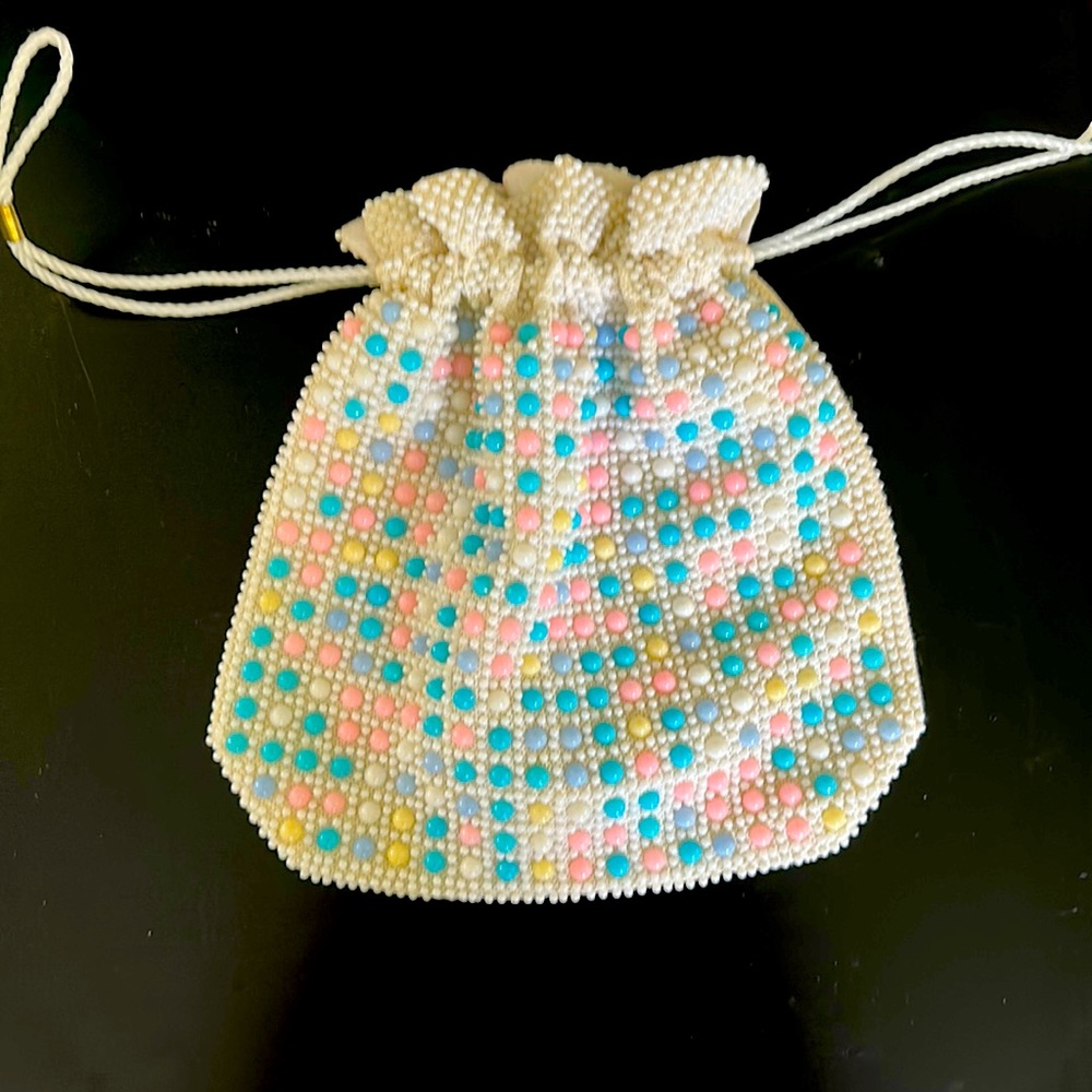 Vintage candy dot drawstring homemade handbag